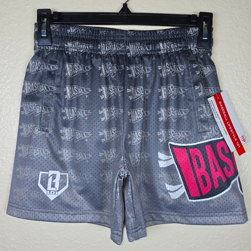 Baseball Lifestyle 101 Pennant Gradient Youth Shorts Gray Medium NWT